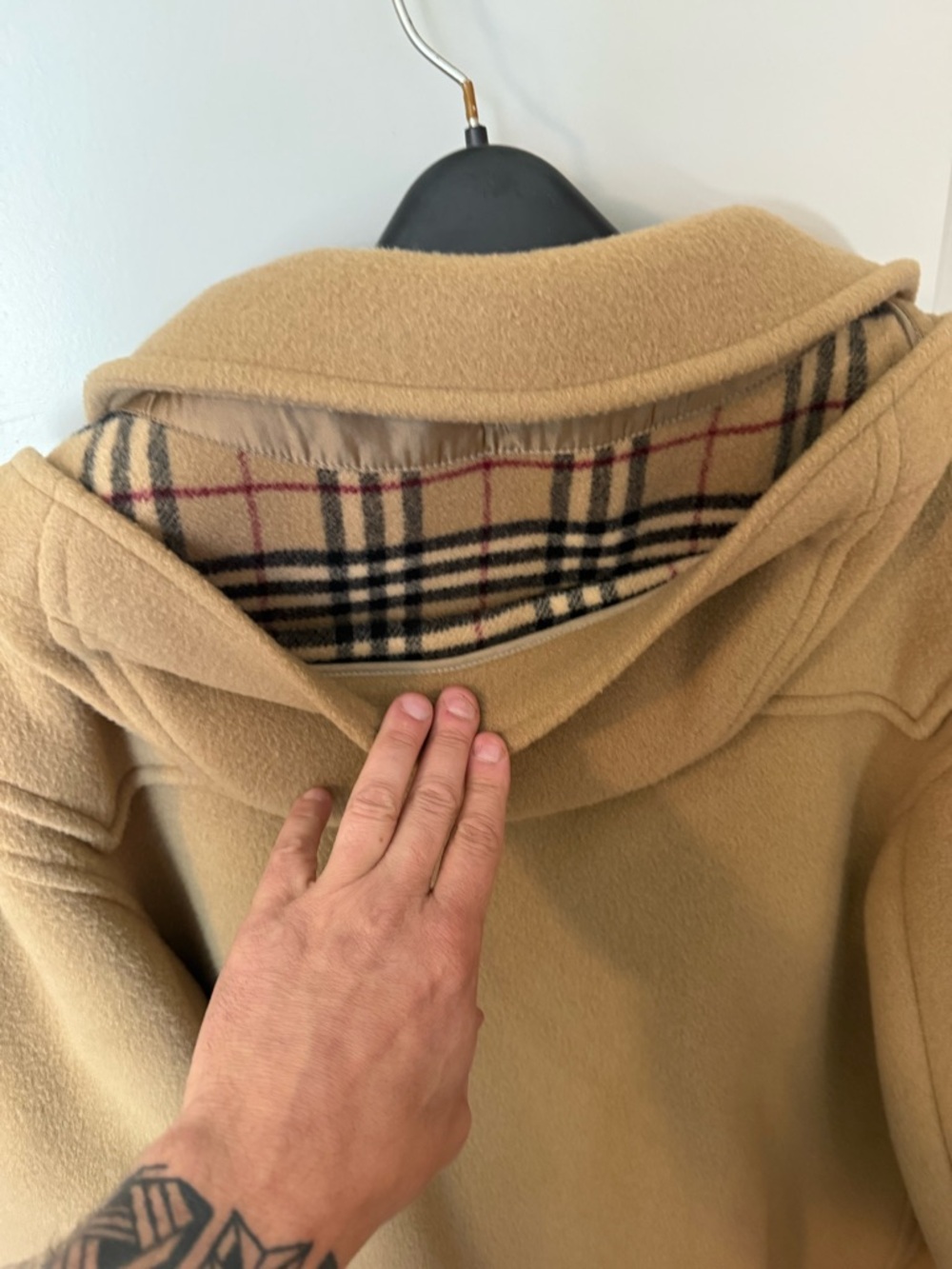 Burberry Camel Wool Pea Coat with Signature Check Lining - Picture 5 of 14